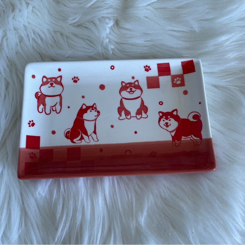 New Shiba Ceramic Red and White Tray